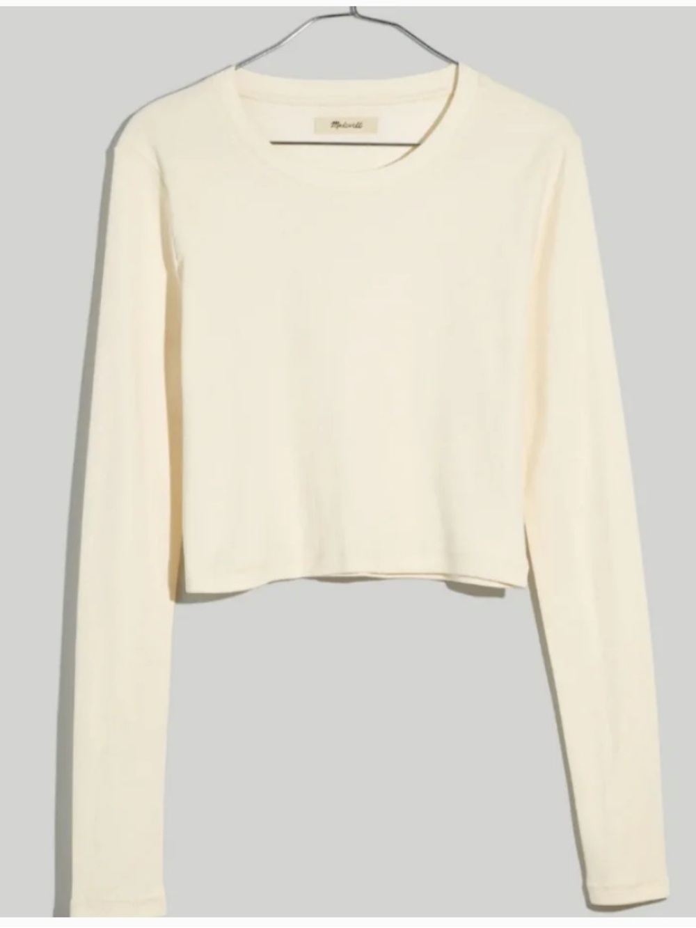 Ribbed Long-Sleeve Cropped Top - Cream